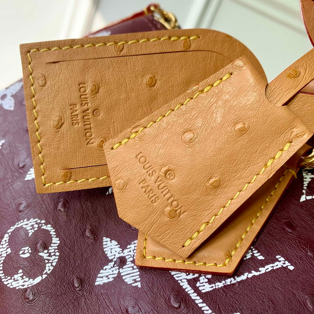 LV M24417 Louis Vuitton Speedy P9 Bandouliere 40 Bag Maroon Ostrich Pattern