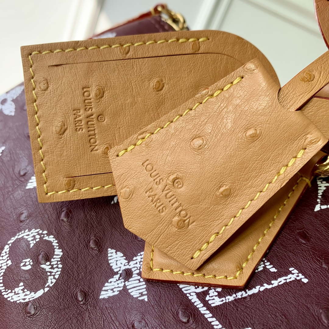 LV M24417 Louis Vuitton Speedy P9 Bandouliere 40 Bag Maroon Ostrich Pattern