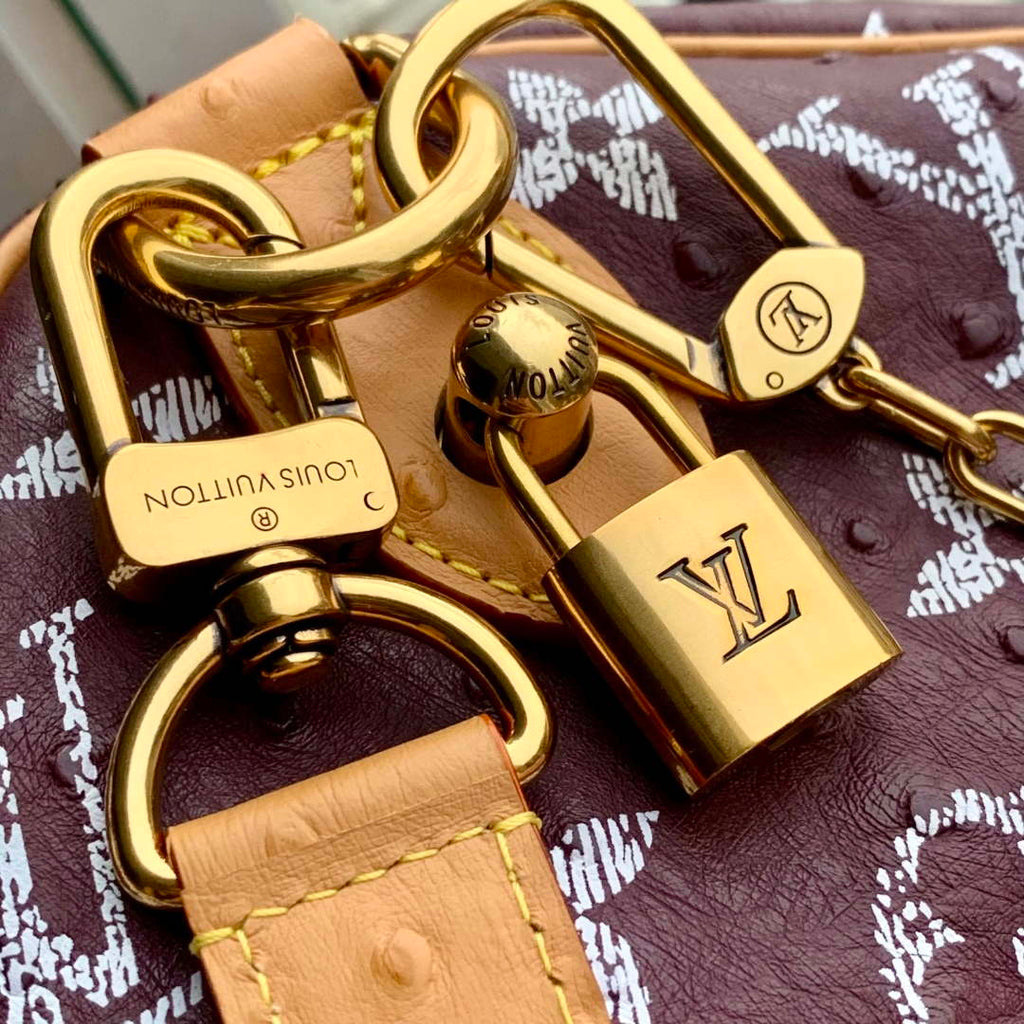 LV M24417 Louis Vuitton Speedy P9 Bandouliere 40 Bag Maroon Ostrich Pattern