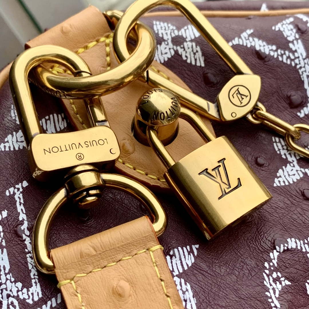 LV M24417 Louis Vuitton Speedy P9 Bandouliere 40 Bag Maroon Ostrich Pattern