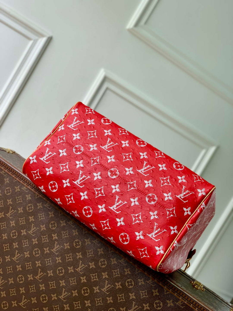LV M24417 Louis Vuitton Speedy P9 Bandouliere 40 Bag Red Ostrich Pattern
