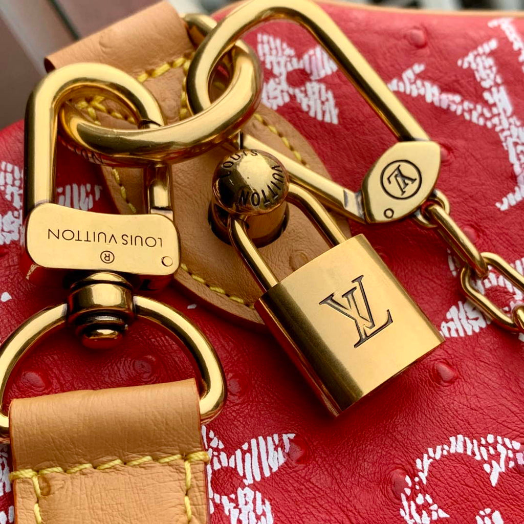 LV M24417 Louis Vuitton Speedy P9 Bandouliere 40 Bag Red Ostrich Pattern