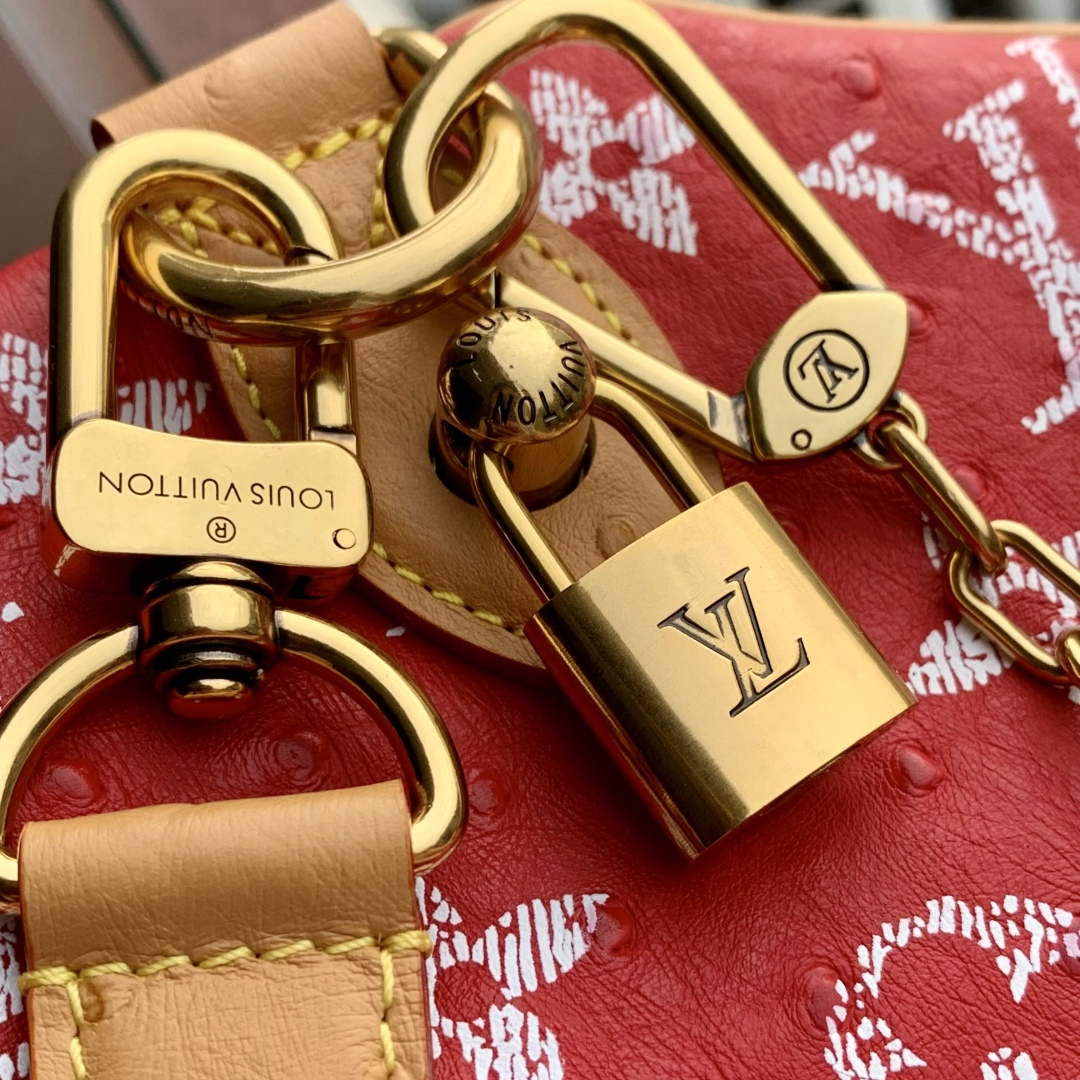 LV M24417 Louis Vuitton Speedy P9 Bandouliere 40 Bag Red Ostrich Pattern