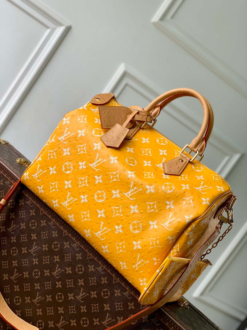 LV M24417 Louis Vuitton Speedy P9 Bandouliere 40 Bag Yellow Ostrich Pattern
