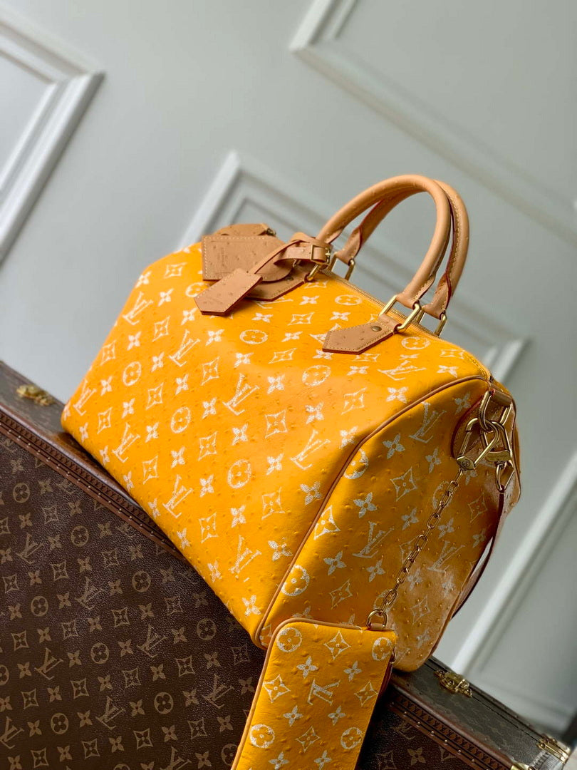 LV M24417 Louis Vuitton Speedy P9 Bandouliere 40 Bag Yellow Ostrich Pattern
