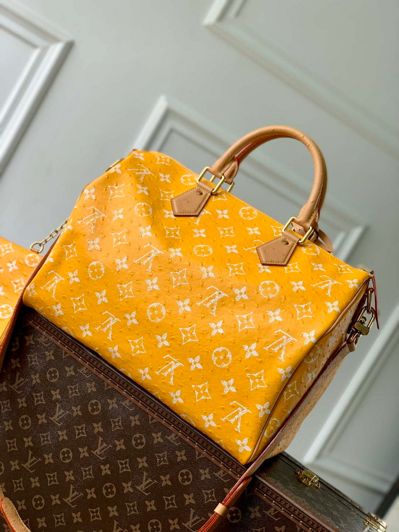 LV M24417 Louis Vuitton Speedy P9 Bandouliere 40 Bag Yellow Ostrich Pattern