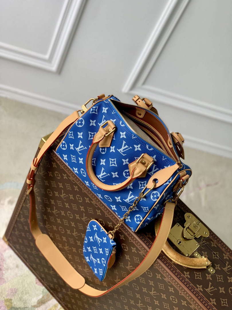 LV M24424 Louis Vuitton Speedy P9 Bandouliere 25 Bag Monogram Leather Blue