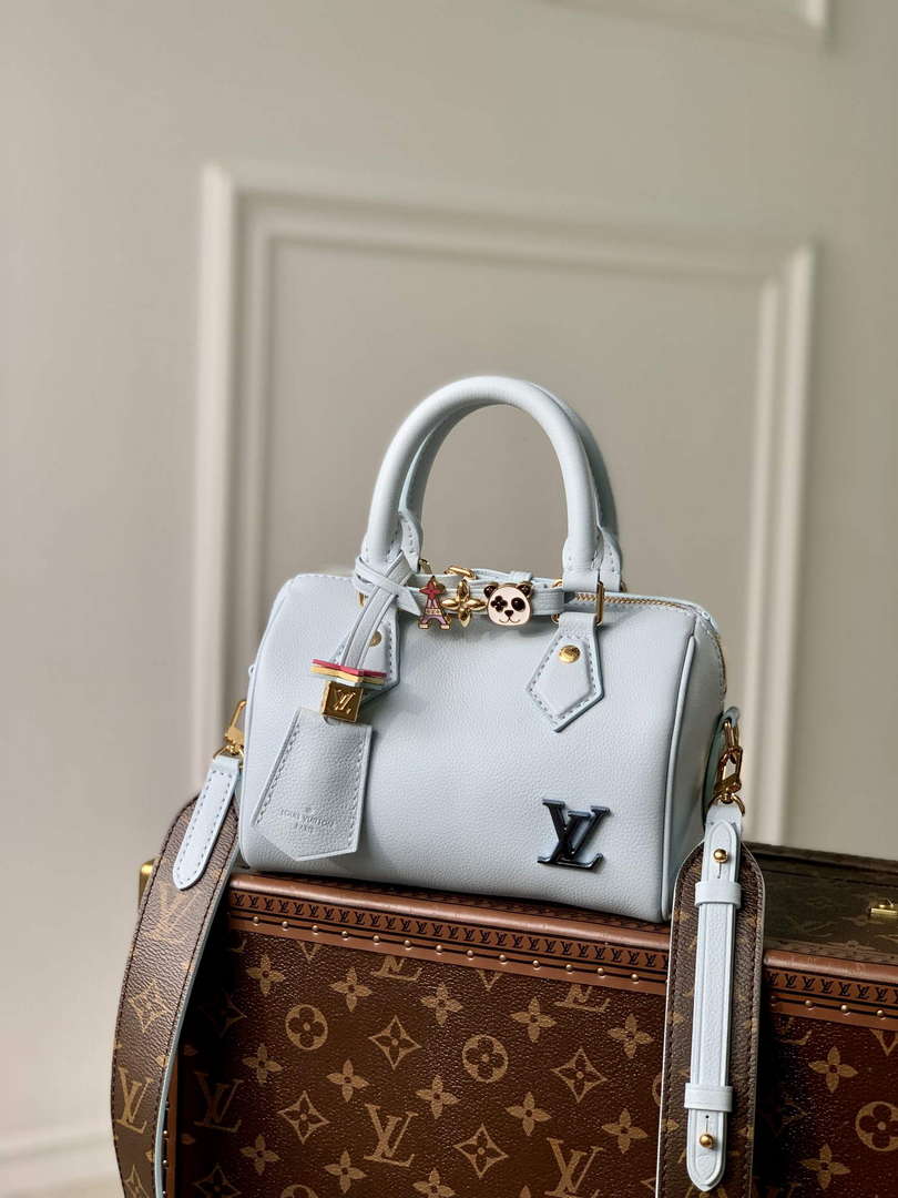 LV M24604 Louis Vuitton SPEEDY 18 LV&I Calf Leather Handbag Olympic Blue