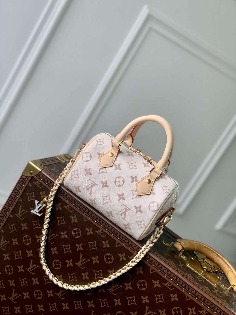 LV M24606 Louis Vuitton SPEEDY 18 LV&I Monogram Dune Coated Canvas Bag Beige