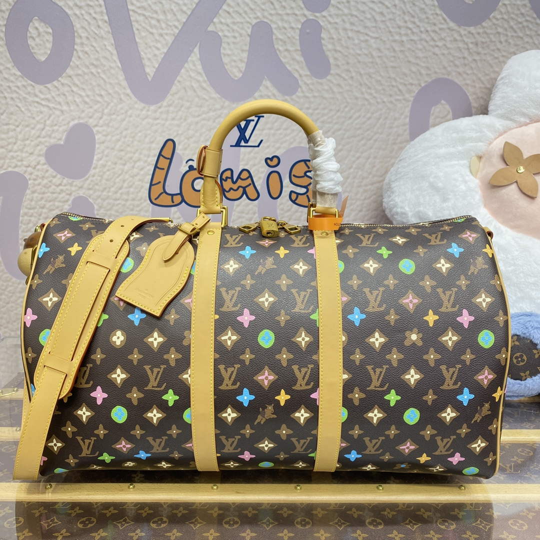 LV M24901 Louis Vuitton Keepall Bandouliere  50 Travel Bag Chocolate - Default Title - View 1
