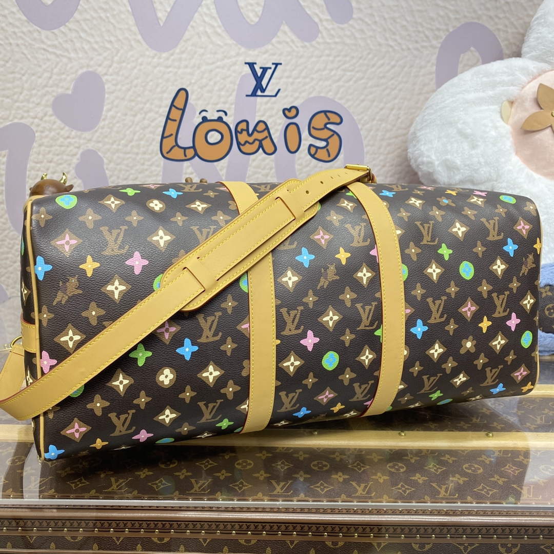 LV M24901 Louis Vuitton Keepall Bandouliere  50 Travel Bag Chocolate - Default Title - View 4
