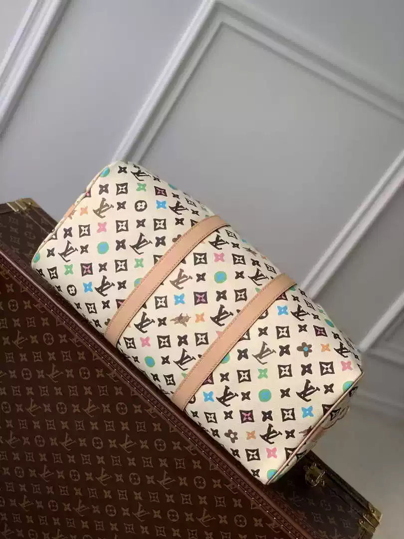 LV M24901 Louis Vuitton Keepall Bandouliere 50 Travel Bag White Multicolor