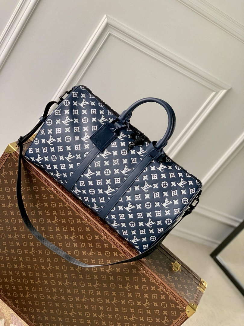 LV M24953 Louis Vuitton Keepall Bandouliere 50 Travel Bag Ink Blue/White