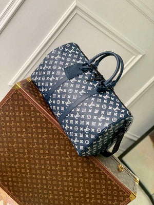 LV M24953 Louis Vuitton Keepall Bandouliere 50 Travel Bag Ink Blue/White - Default Title - View 2