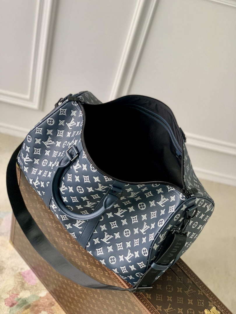 LV M24953 Louis Vuitton Keepall Bandouliere 50 Travel Bag Ink Blue/White