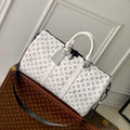LV M24954 Louis Vuitton Keepall Bandouliere 50 Travel Bag White/Navy Blue - Default Title - View 1