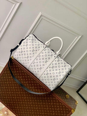 LV M24954 Louis Vuitton Keepall Bandouliere 50 Travel Bag White/Navy Blue - Default Title - View 3
