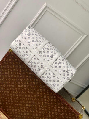 LV M24954 Louis Vuitton Keepall Bandouliere 50 Travel Bag White/Navy Blue - Default Title - View 4