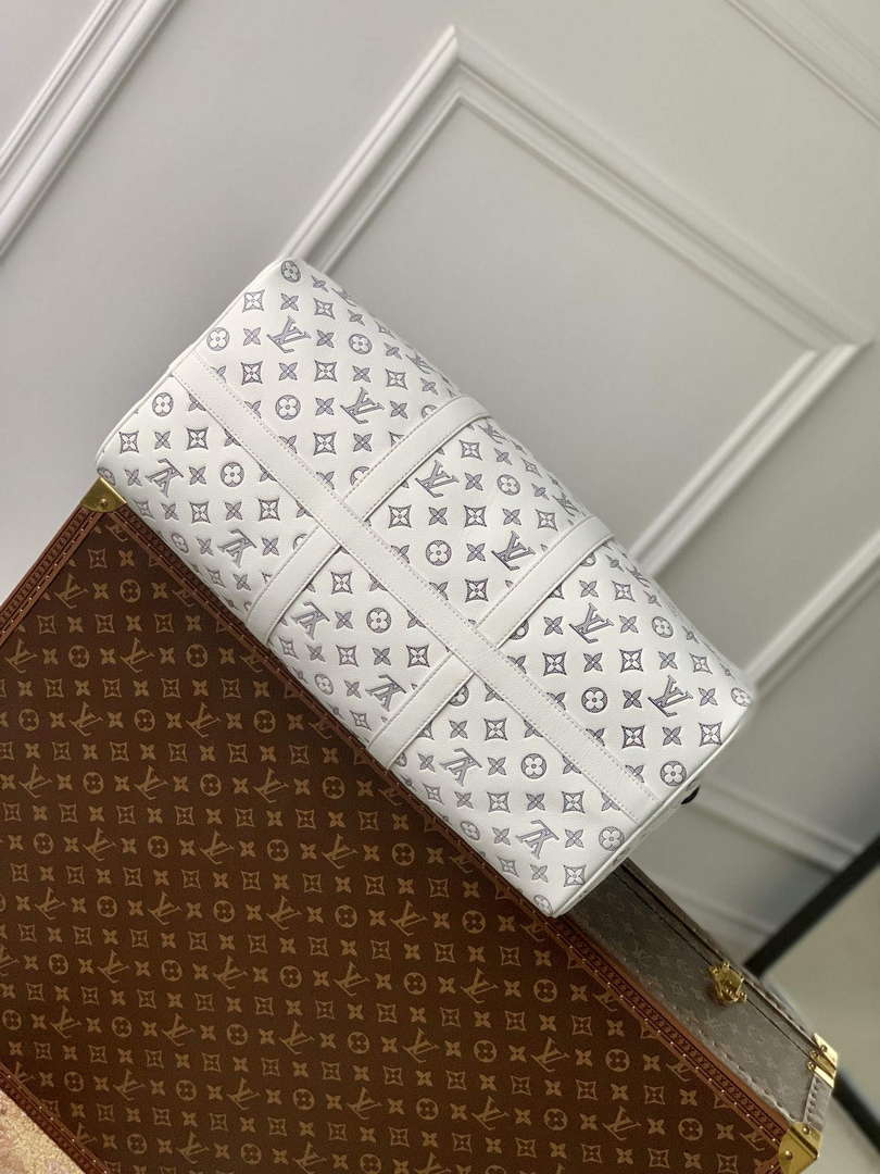 LV M24954 Louis Vuitton Keepall Bandouliere 50 Travel Bag White/Navy Blue - Default Title - View 4