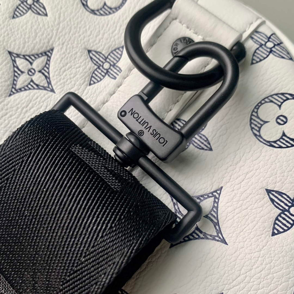 LV M24954 Louis Vuitton Keepall Bandouliere 50 Travel Bag White/Navy Blue
