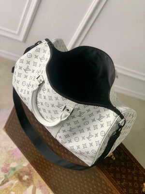 LV M24954 Louis Vuitton Keepall Bandouliere 50 Travel Bag White/Navy Blue - Default Title - View 9