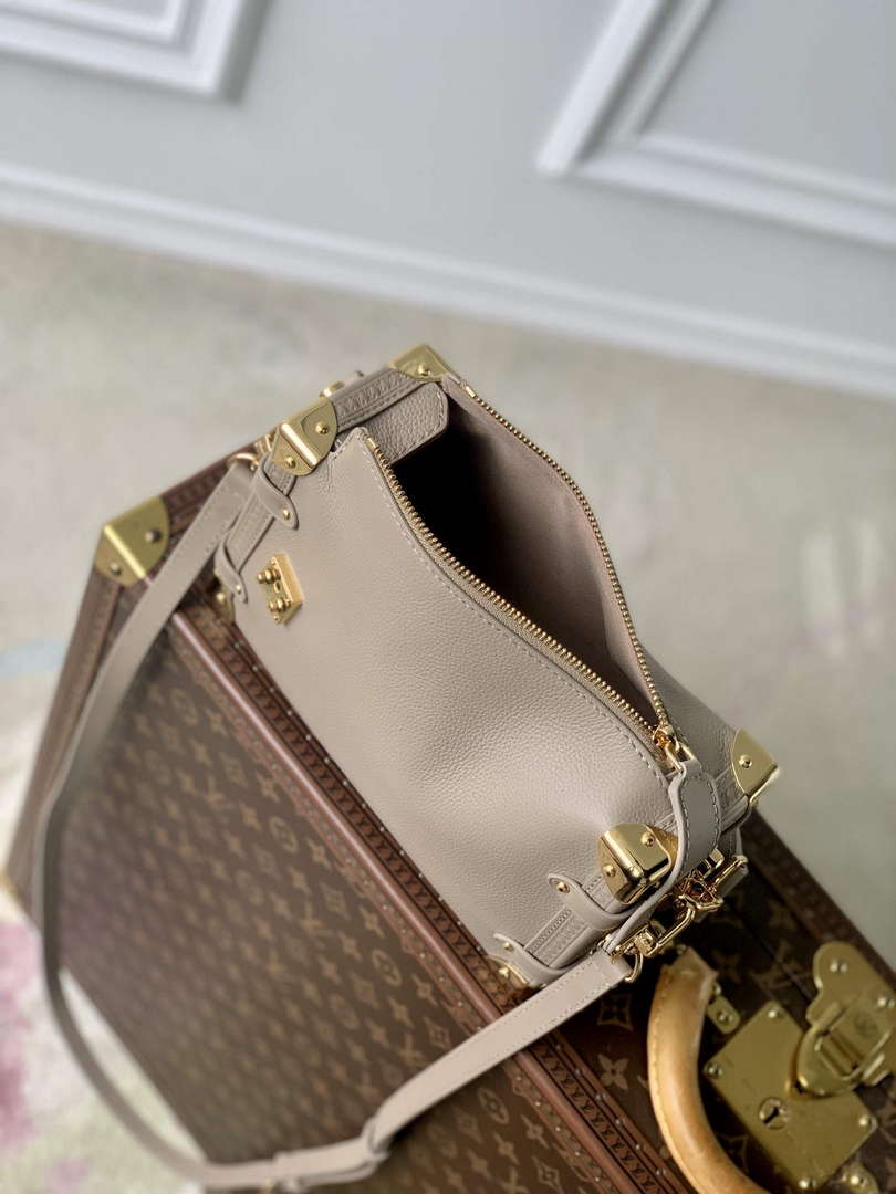 LV M25072 Louis Vuitton Side Trunk MM Handbag Taupe