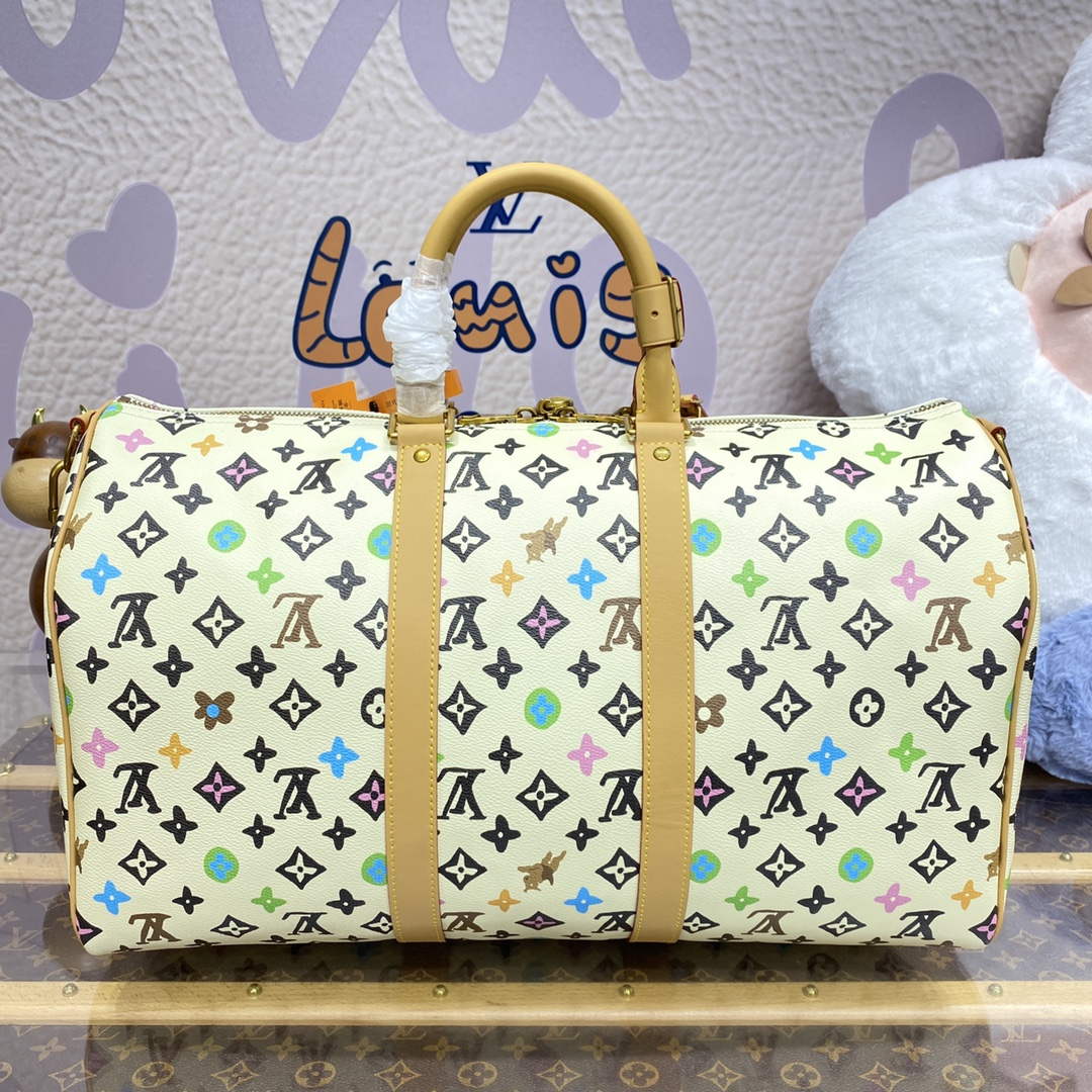 LV M25233 Louis Vuitton Keepall Bandouliere 45 Travel Bag Vanilla