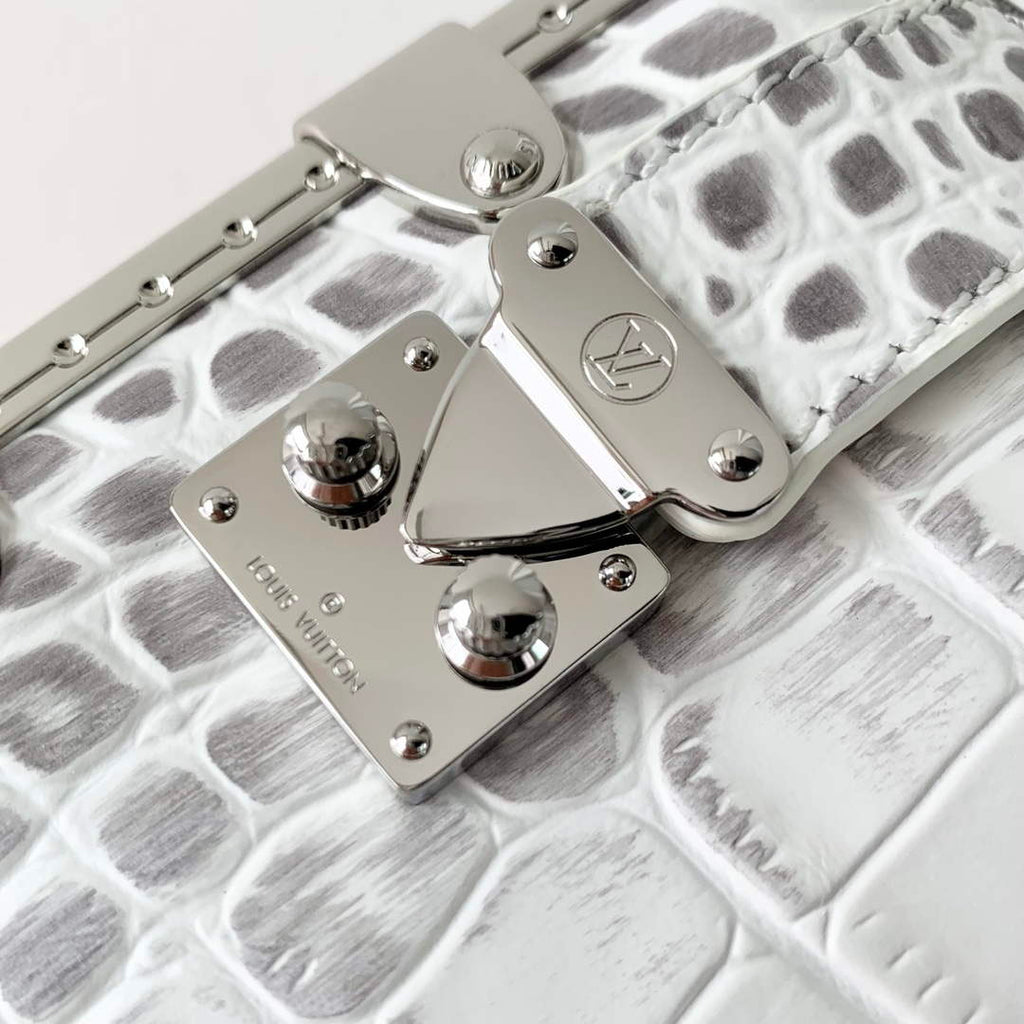 LV M25445 Louis Vuitton Slim Trunk Bag Crocodile Pattern White