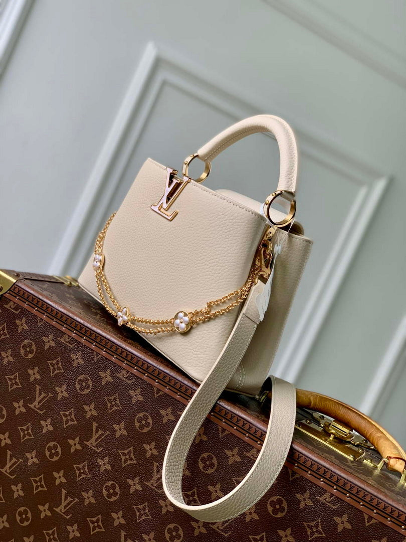 LV M25461 Louis Vuitton Capucines BB Bag Sable/Quartz Taurillon leather
