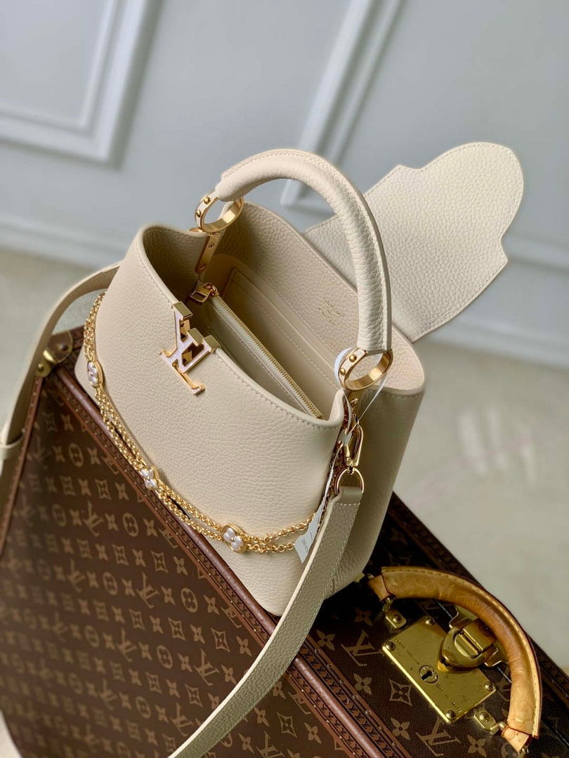 LV M25461 Louis Vuitton Capucines BB Bag Sable/Quartz Taurillon leather