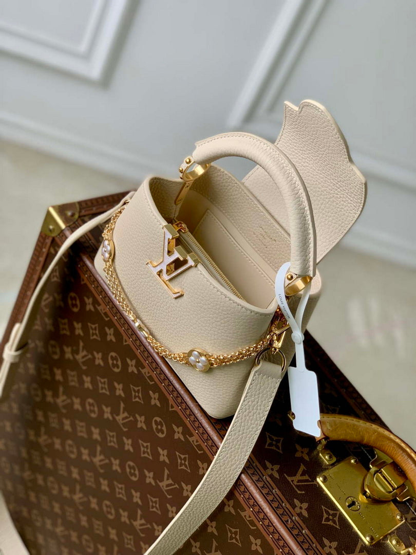 LV M25461 Louis Vuitton Capucines Mini Bag Sable/Quartz Taurillon leather