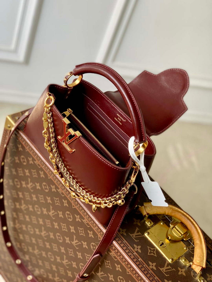 LV M25473 Louis Vuitton Capucines East-West BB Bag Grenat Red