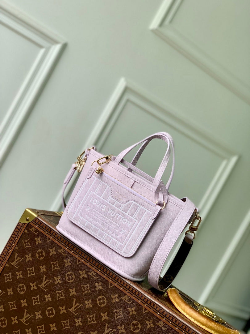 LV M25656 Louis Vuitton Neverfull Bandouliere Inside Out BB Bag Misty Lilac