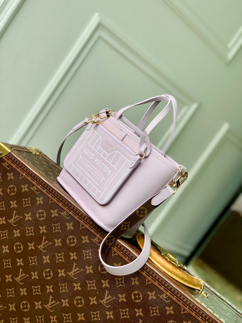 LV M25656 Louis Vuitton Neverfull Bandouliere Inside Out BB Bag Misty Lilac