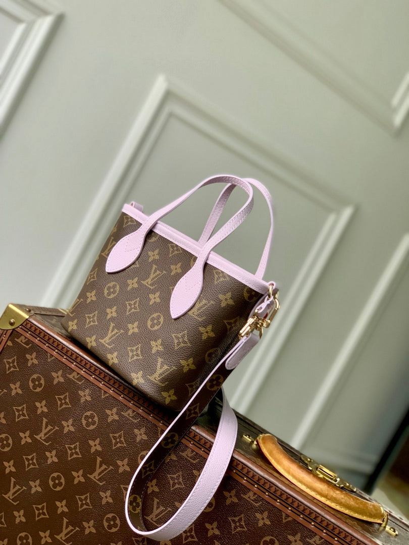 LV M25656 Louis Vuitton Neverfull Bandouliere Inside Out BB Bag Misty Lilac