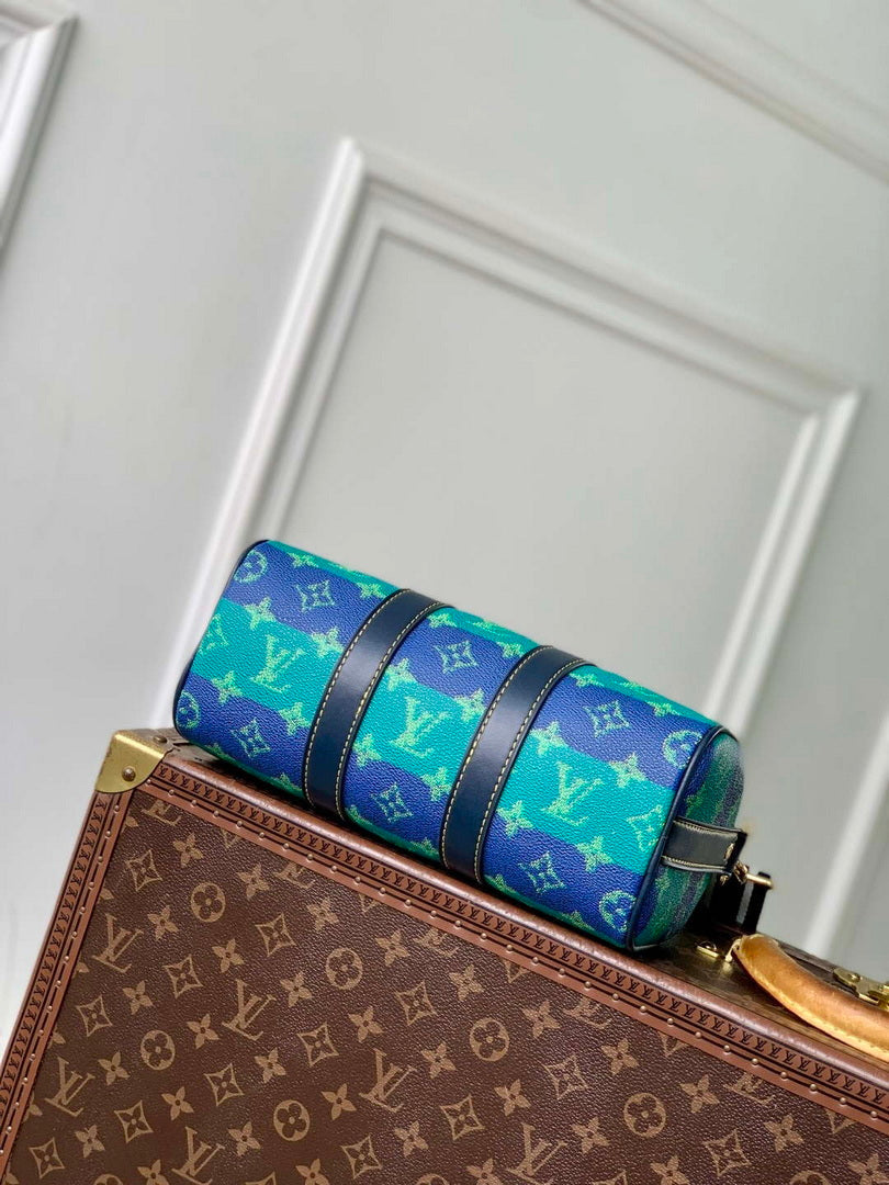 LV M25786 Louis Vuitton Keepall Bandouliere  25 Bag Blue Stripes