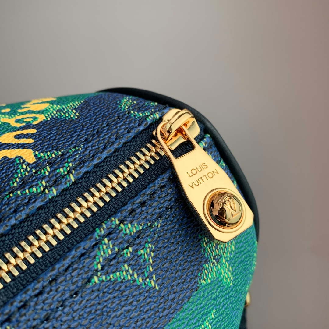 LV M25786 Louis Vuitton Keepall Bandouliere  25 Bag Blue Stripes