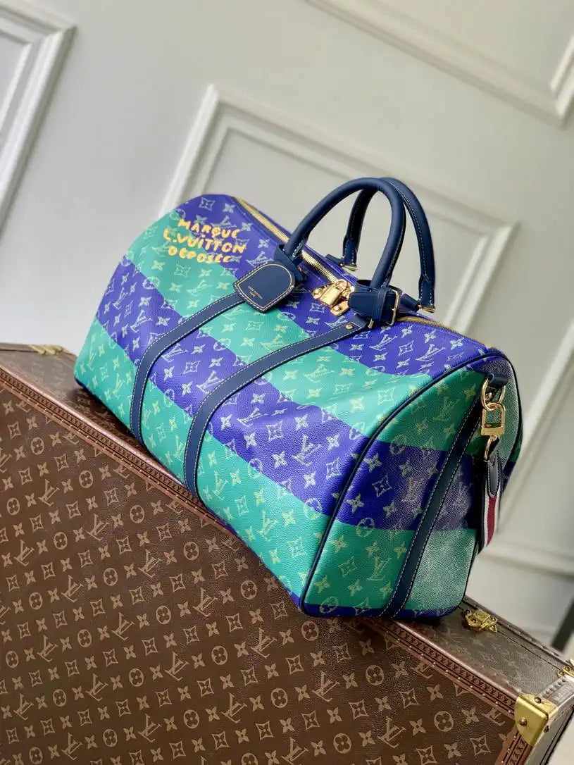 LV M25900 Louis Vuitton Keepall Bandouliere 50 Bag Green& Blue