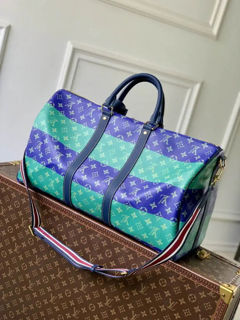 LV M25900 Louis Vuitton Keepall Bandouliere 50 Bag Green& Blue