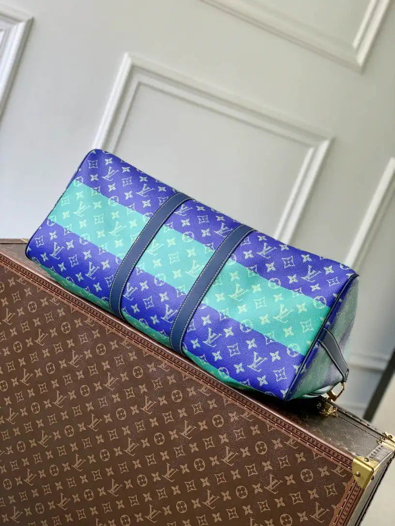 LV M25900 Louis Vuitton Keepall Bandouliere 50 Bag Green& Blue