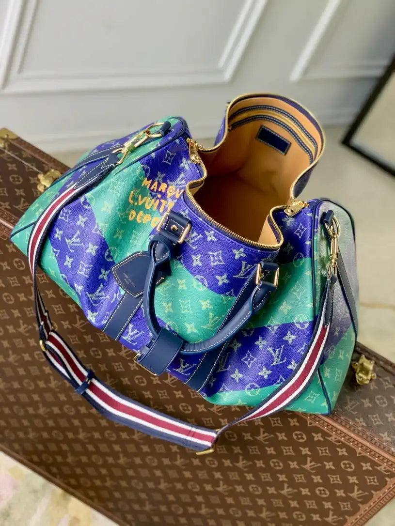 LV M25900 Louis Vuitton Keepall Bandouliere 50 Bag Green& Blue