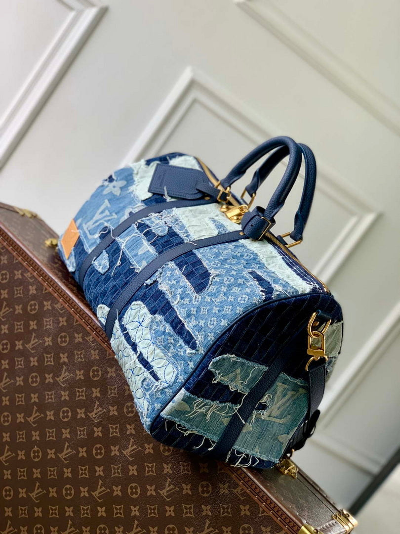 LV M26117 Louis Vuitton Keepall Bandouliere 50 Bag Blue