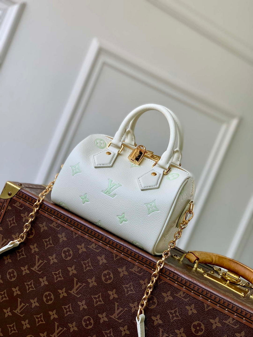 LV M27572 Louis Vuitton Speedy Bandouliere 20 Bag Milky White/Green