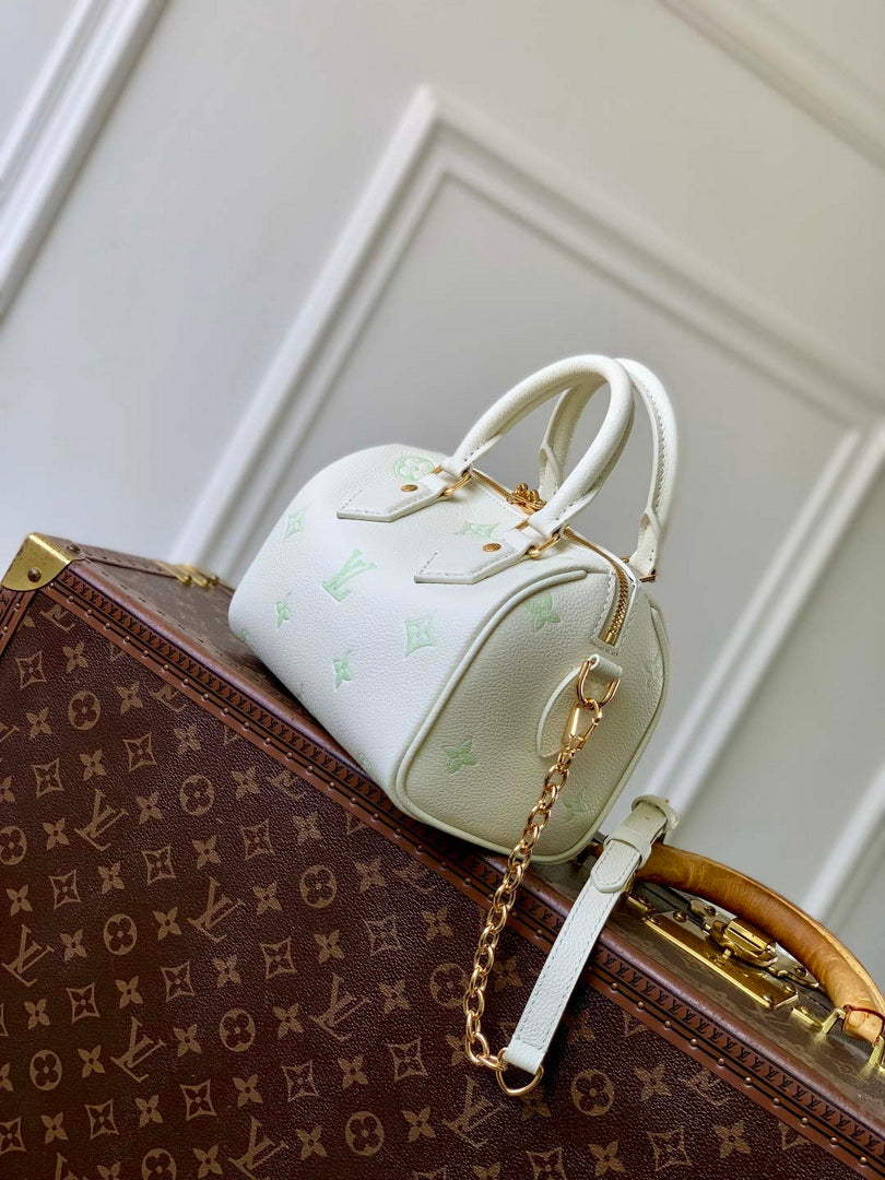 LV M27572 Louis Vuitton Speedy Bandouliere 20 Bag Milky White/Green