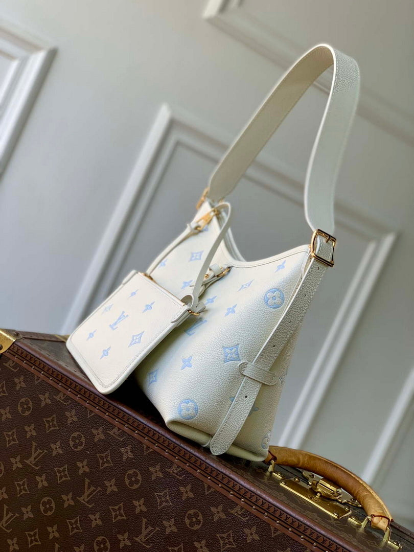 LV M27573 Louis Vuitton CarryAll PM Bag Milky White/Blue