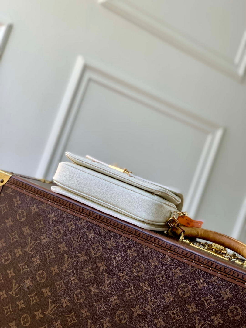 LV M27575 Louis Vuitton Pochette M¨¦tis East West Bag Milky White/Peach