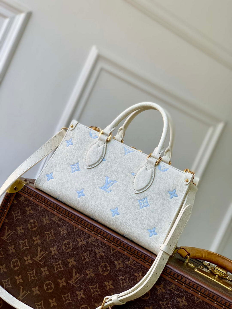 LV M27577 Louis Vuitton OnTheGo East West Bag Milky White/Blue