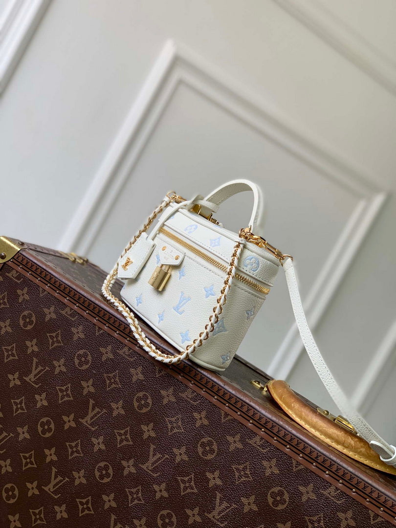 LV M27744 Louis Vuitton Vanity Chain Pouch Bag Milky White/Blue