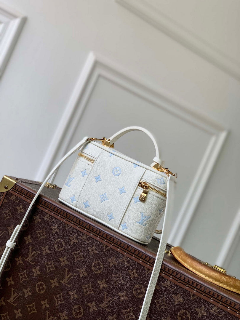 LV M27744 Louis Vuitton Vanity Chain Pouch Bag Milky White/Blue