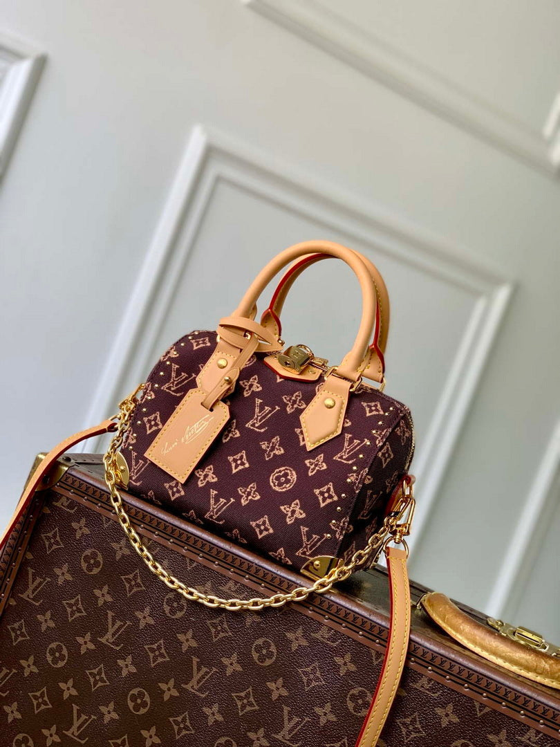 LV M28102 Louis Vuitton Speedy Trunk 20 Bag Brown